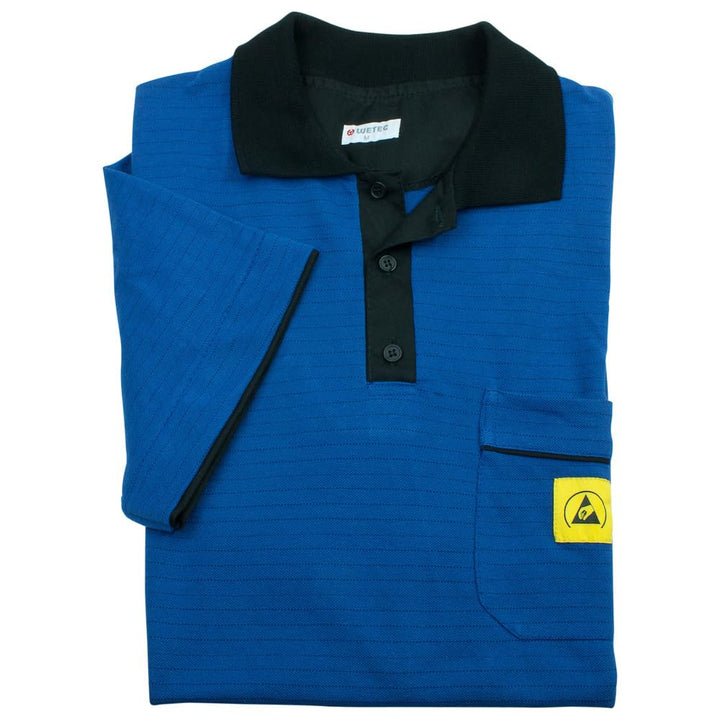 Wetec ESD-Polo-Shirt, mit schwarzem Kragen, Grösse XL, blau (Kurzarmshirt Kurzarm Shirt)