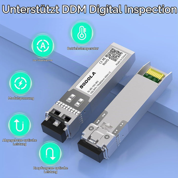 10GBase-SR SFP+ Transceiver, 850nm MMF, bis zu 300 Meter, Kompatibel mit Cisco SFP-10G-SR, Meraki MA