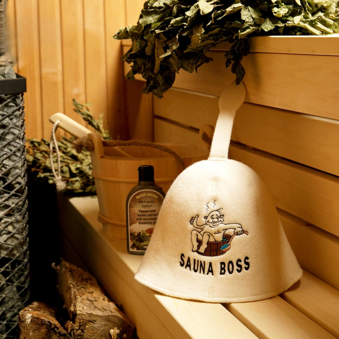 BOSS HAT - 100% Bio Wollfilz Cap Banya Haarschutz bestickt russisches Accessoire Raumaccessoire Gesc