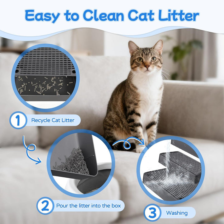 Verstellbare 3-stufige Katzentoilettenrampe, Katzen Treppen & Stufen mit Filterfunktion, leicht zu r