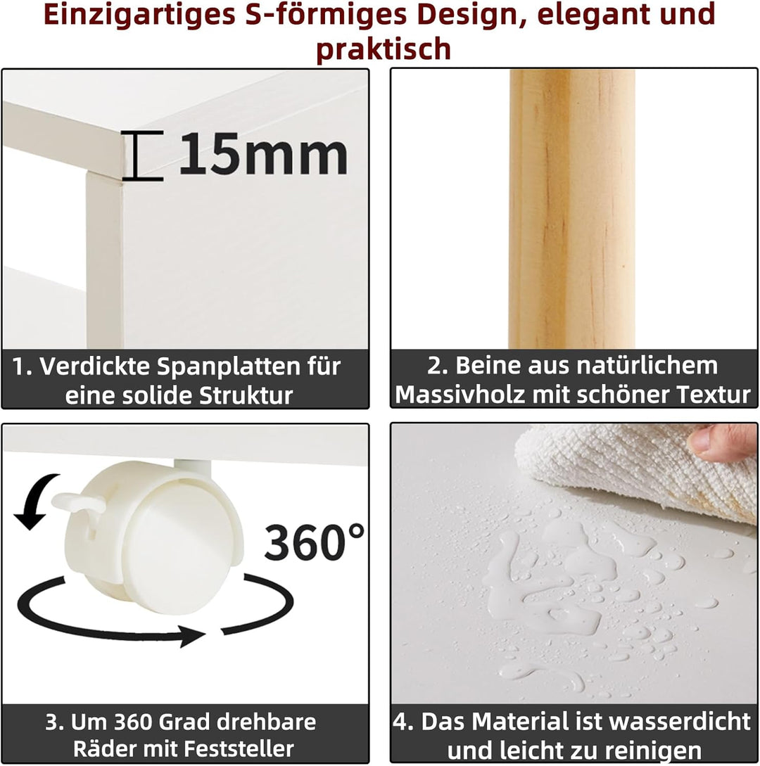 Aibiju 3-stufiger Beistelltisch mit Rädern, schmaler Beistelltisch mit Ablagefläche, Nachttisch für