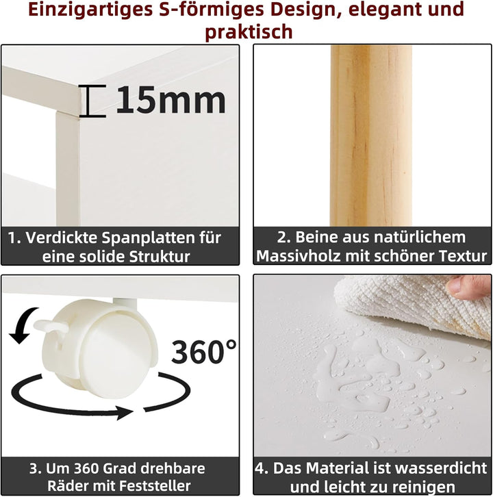 Aibiju 3-stufiger Beistelltisch mit Rädern, schmaler Beistelltisch mit Ablagefläche, Nachttisch für