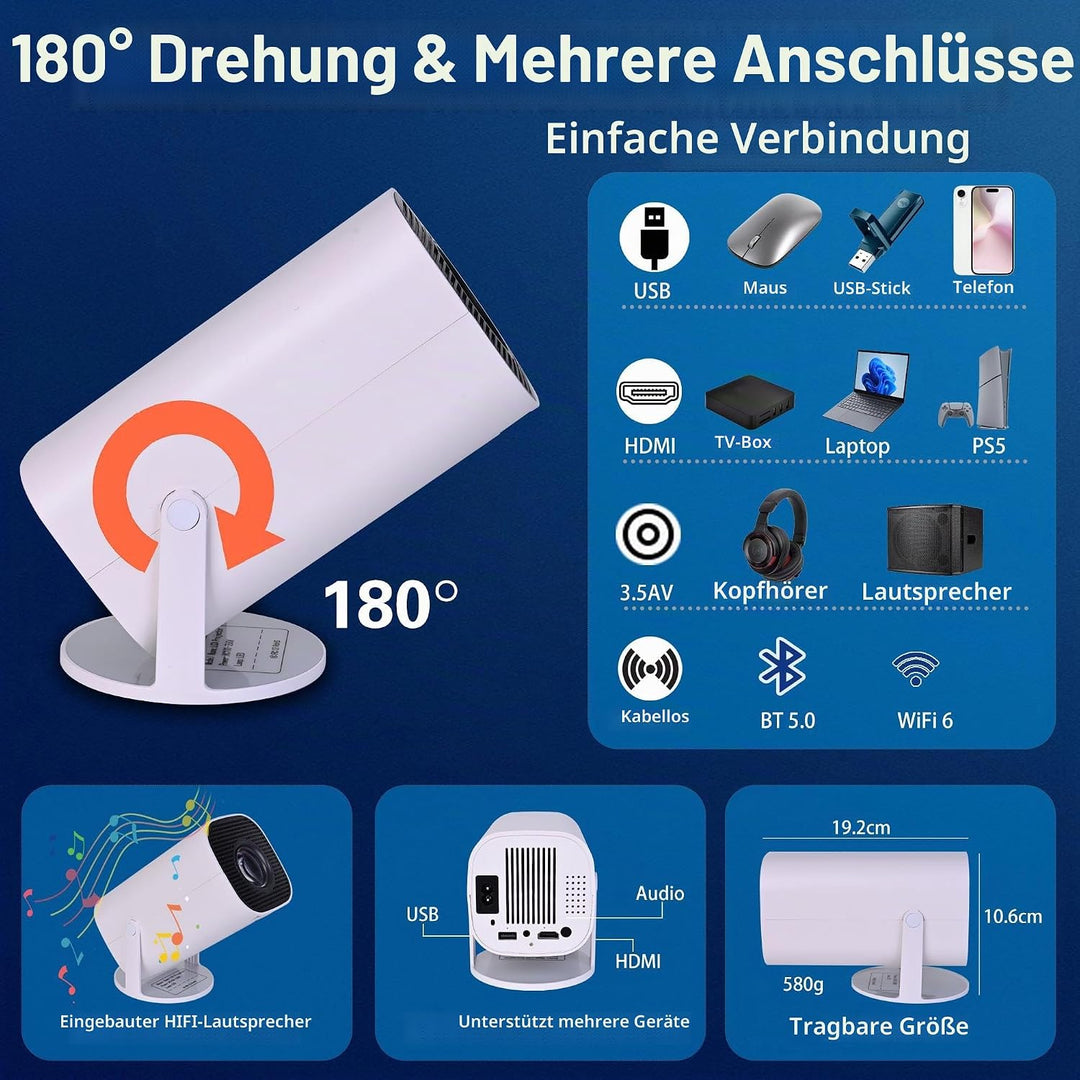 Projector 4K Projektor Mini Beamer Smart Klein Portable für Handy Bluetooth mit Android 11.0 OS, WiF