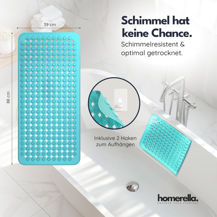 Homerella Badewannenmatte rutschfest Hautsensitiv 88x39cm, INKL. AUFHÄNGUNG | Antirutschmatte Badewa