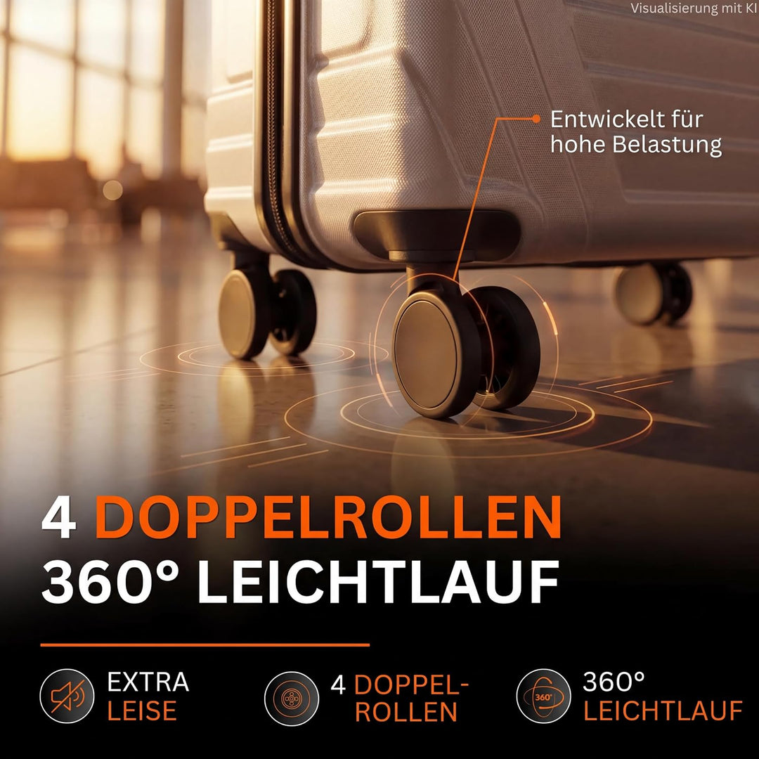Hartschalenkoffer XL Gross - 100L Volumen erweiterbar auf 117L - 158cm Gurtmass - 8 Rollen 360° dreh