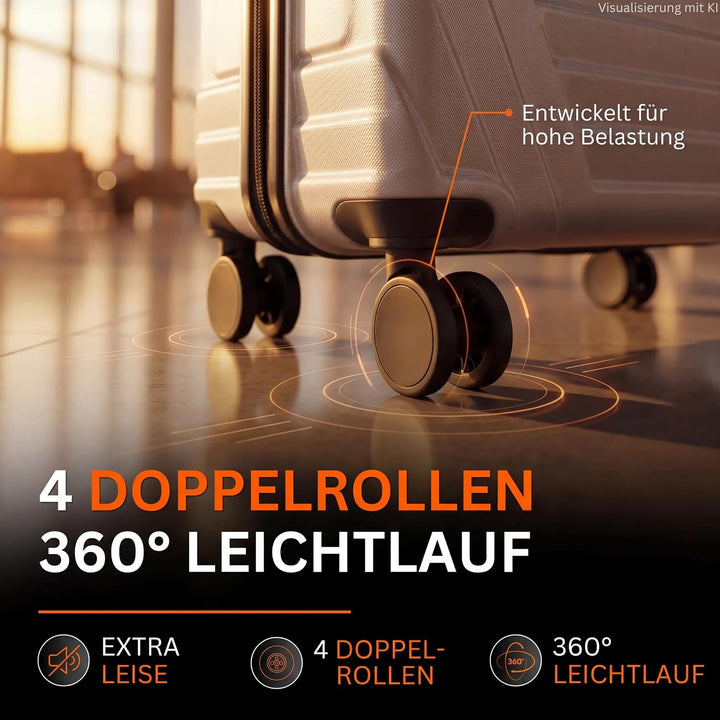 Hartschalenkoffer XL Gross - 100L Volumen erweiterbar auf 117L - 158cm Gurtmass - 8 Rollen 360° dreh