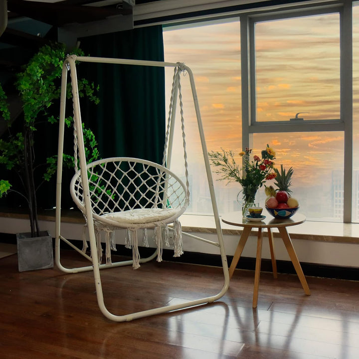 CCLIFE Hängesessel mit Gestell Kissen Hängeschaukel Hängestuhl Bis 100kg Indoor & Outdoor Garten Hän