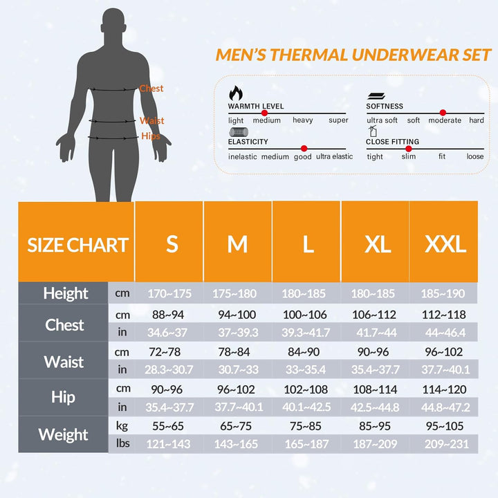 MeetHoo Thermounterwäsche Set Herren, Innenfleece Funktionsunterwäsche Winter Skiunterwäsche Warme U