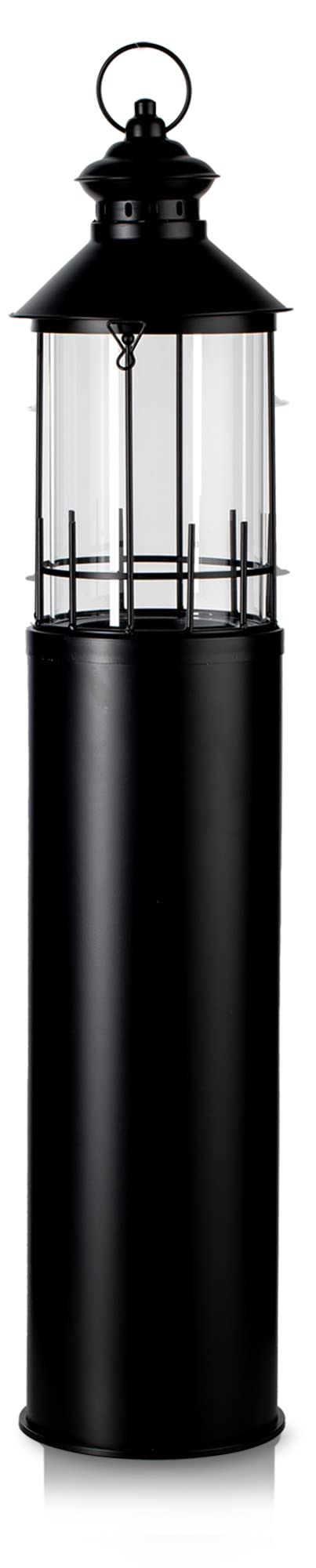 KHG Laterne Leuchtturm 99 cm aus Metall/Glas in schwarz, Kerzenständer, Kerzenhalter, Outdoor und In