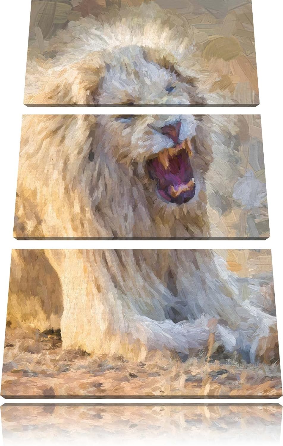 brüllender weisser Löwe Spezial 3-Teiler Leinwandbild 120x80 Bild auf Leinwand, XXL riesige Bilder f