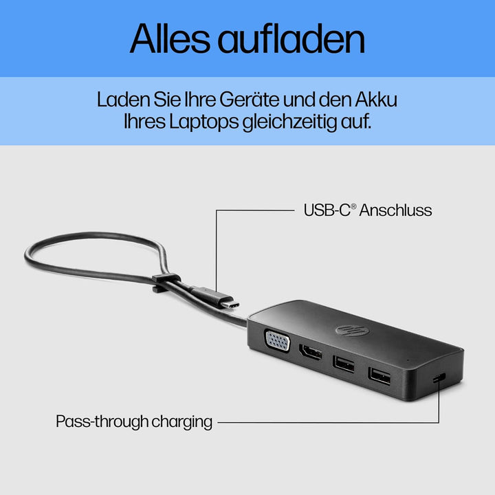 HP 235N8AA USB-C Reisehub G2 (USB Hub, USB C hub, 4 Ports, 2x USB-A, HDMI, VGA) schwarz