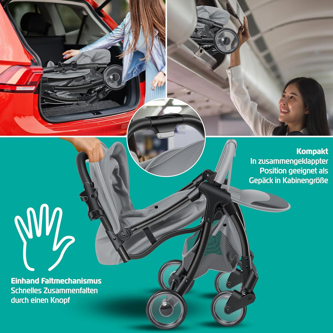 KIDIZ® Kinderwagen Premium Kinderbuggy klappbar Liegebuggy Sportwagen Faltbar 360°Räder 5-Punkt Gurt