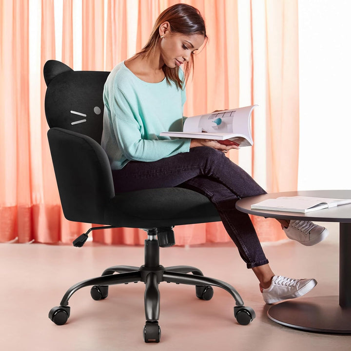 IWMH Bürostuhl,Ergonomisch Homeoffice Stuhl mit breiter Sitzfläche,Schreibtischstuhl mit Katzenmotiv