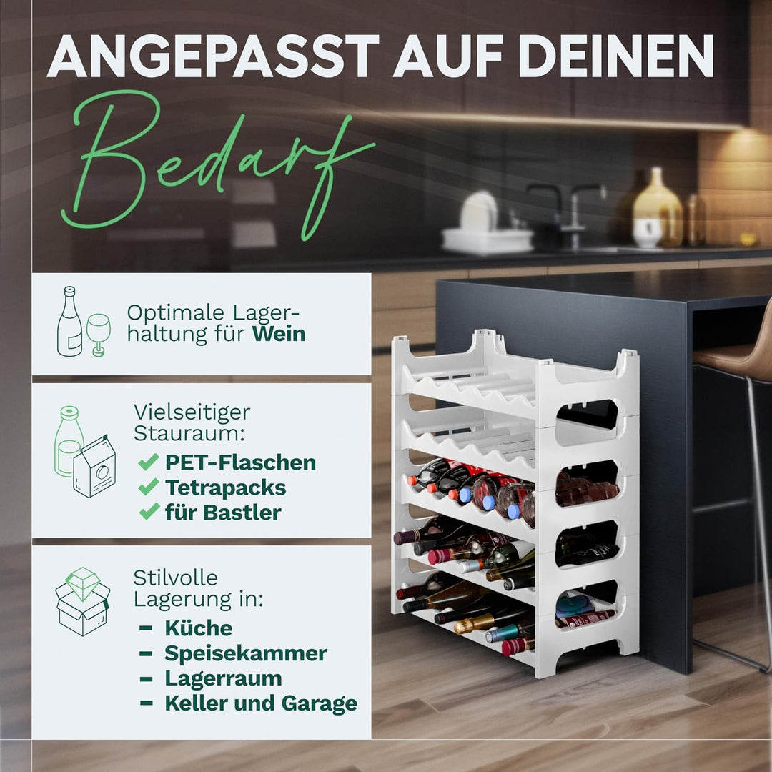 Novaliv Weisses, Modulares Flaschenregal für 72 Weinflaschen - Stapelbar, Erweiterbar, Robust - Idea