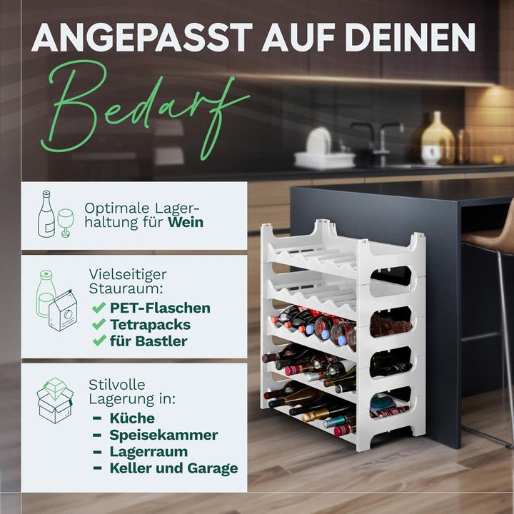Novaliv Weisses, Modulares Flaschenregal für 72 Weinflaschen - Stapelbar, Erweiterbar, Robust - Idea