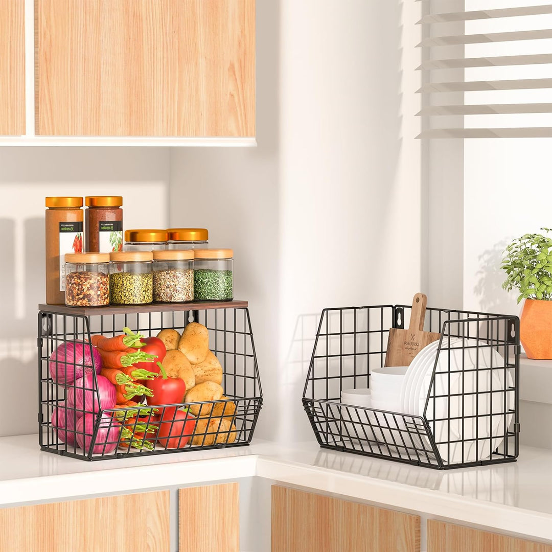 Wawocs 2 Obstkorb Stöckig Etagere Hängend, Obstschale Gross Obstkorb Wand für Küche, Hängende Obstkö
