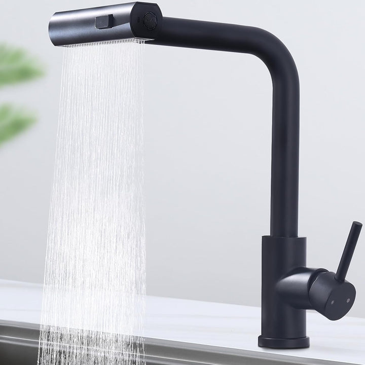 HOMELODY Wasserhahn Küche Schwarz, Küchenarmatur Ausziehbar mit 3 Strahlarten, Spültischarmatur mit