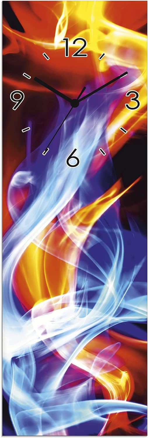 ARTLAND Wanduhr ohne Tickgeräusche Glas Funk Uhr 20x60 cm Rechteckig Lautlos Abstrakte Bilder Flamme
