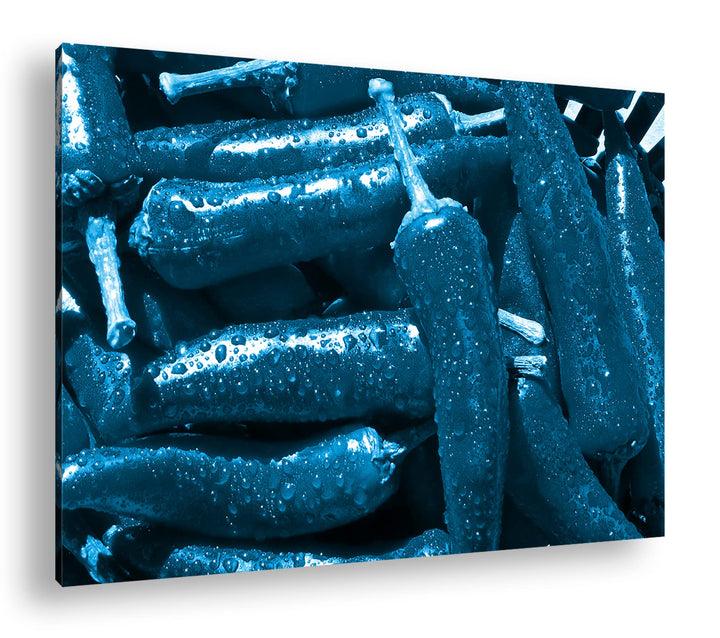 extrem scharfe Peperoni Format 100x70 Effekt: Monocrome Blau als Leinwandbild, Motiv fertig gerahmt