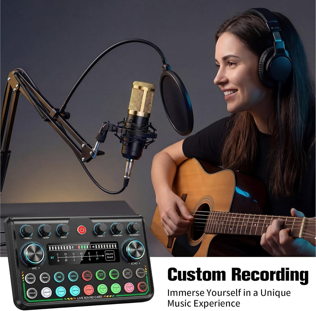 Podcast Equipment Bundle - Podcast Mikrofon Set, Mixer Kit mit Live Soundkarte, for Streaming Singin