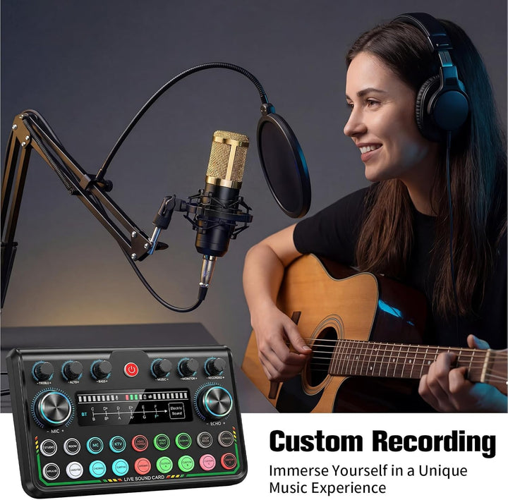 Podcast Equipment Bundle - Podcast Mikrofon Set, Mixer Kit mit Live Soundkarte, for Streaming Singin