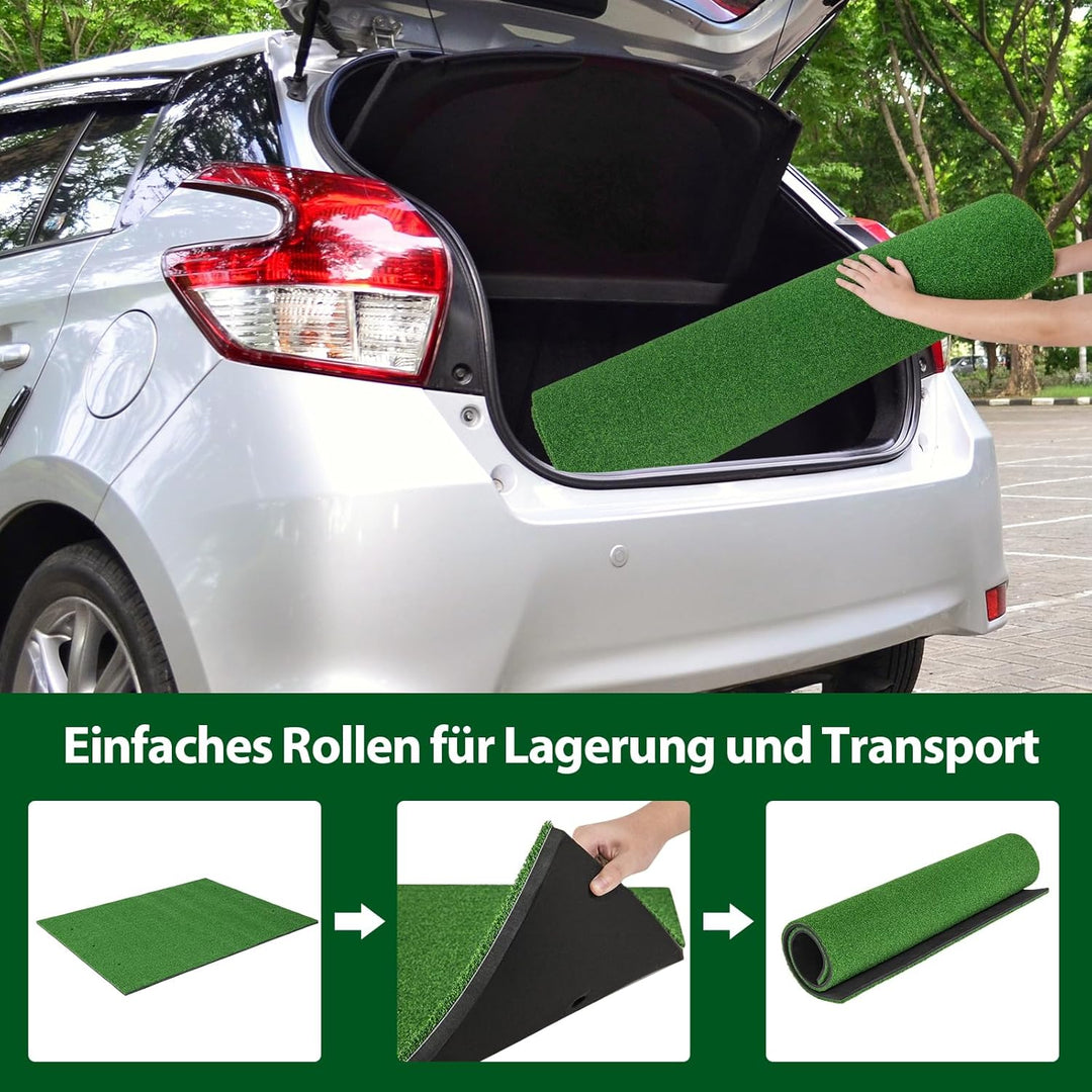 GYMAX Golf Abschlagmatte, Golf Übungsmatte mit 2 Gummi-Tees, 2 Ausrichtungsstäben & 6 Abschlagpositi