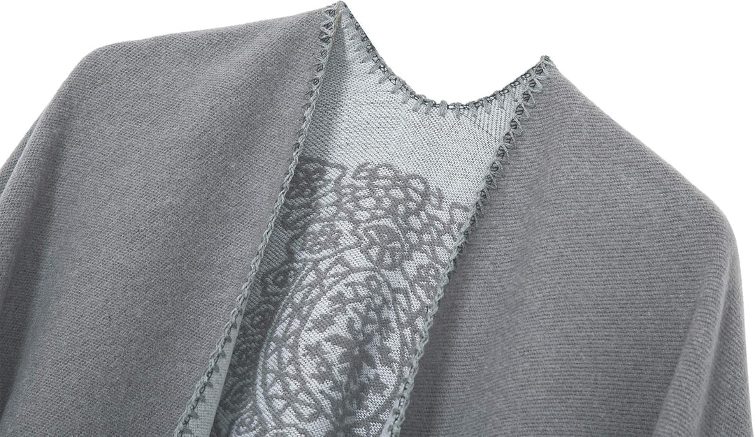EXCHIC Damen Warm Offene Front Strick Schals und Wraps Floral Elegante Cardigans Poncho Cape Coat Ma