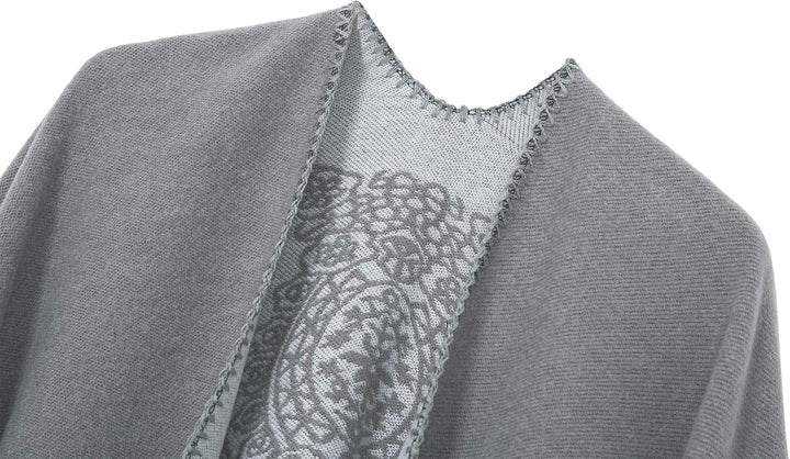 EXCHIC Damen Warm Offene Front Strick Schals und Wraps Floral Elegante Cardigans Poncho Cape Coat Ma
