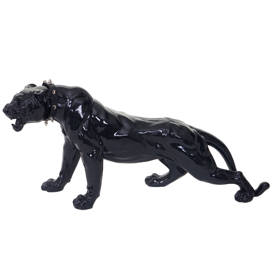 Mendler Deko Figur Leopard 59cm, Polyresin Skulptur Panther, In-/Outdoor - schwarz Hochglanz mit Hal