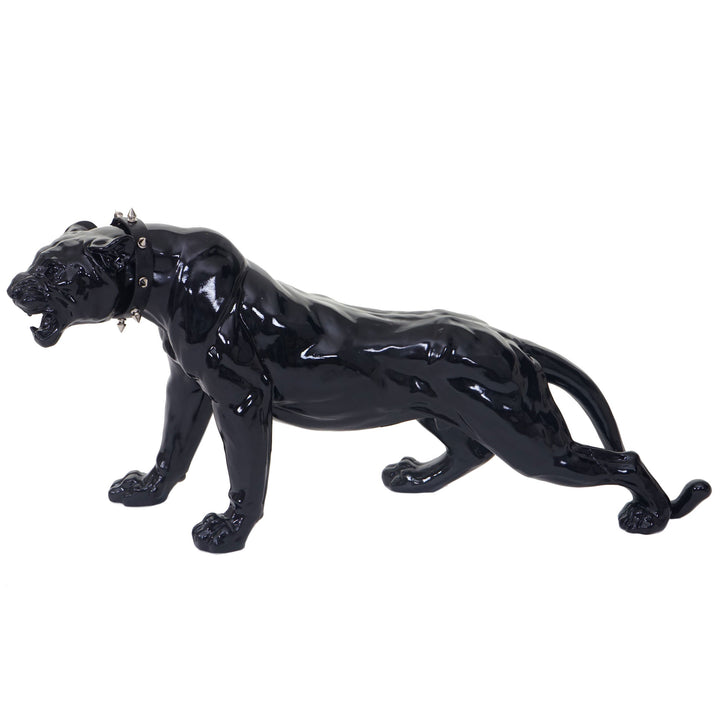 Mendler Deko Figur Leopard 59cm, Polyresin Skulptur Panther, In-/Outdoor - schwarz Hochglanz mit Hal