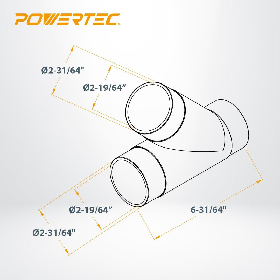 POWERTEC 70228 6,4 cm transparente Y-Fassung für 2-1/2 Zoll Staubsammelschlauch, 2 1/2 Zoll Staubsam