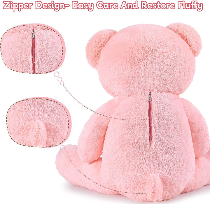 MorisMos Rosa Teddybär gross, 1.2m Riesen Teddy Kuscheltier XXL, Flauschiger Teddy Bär Stofftier Plü