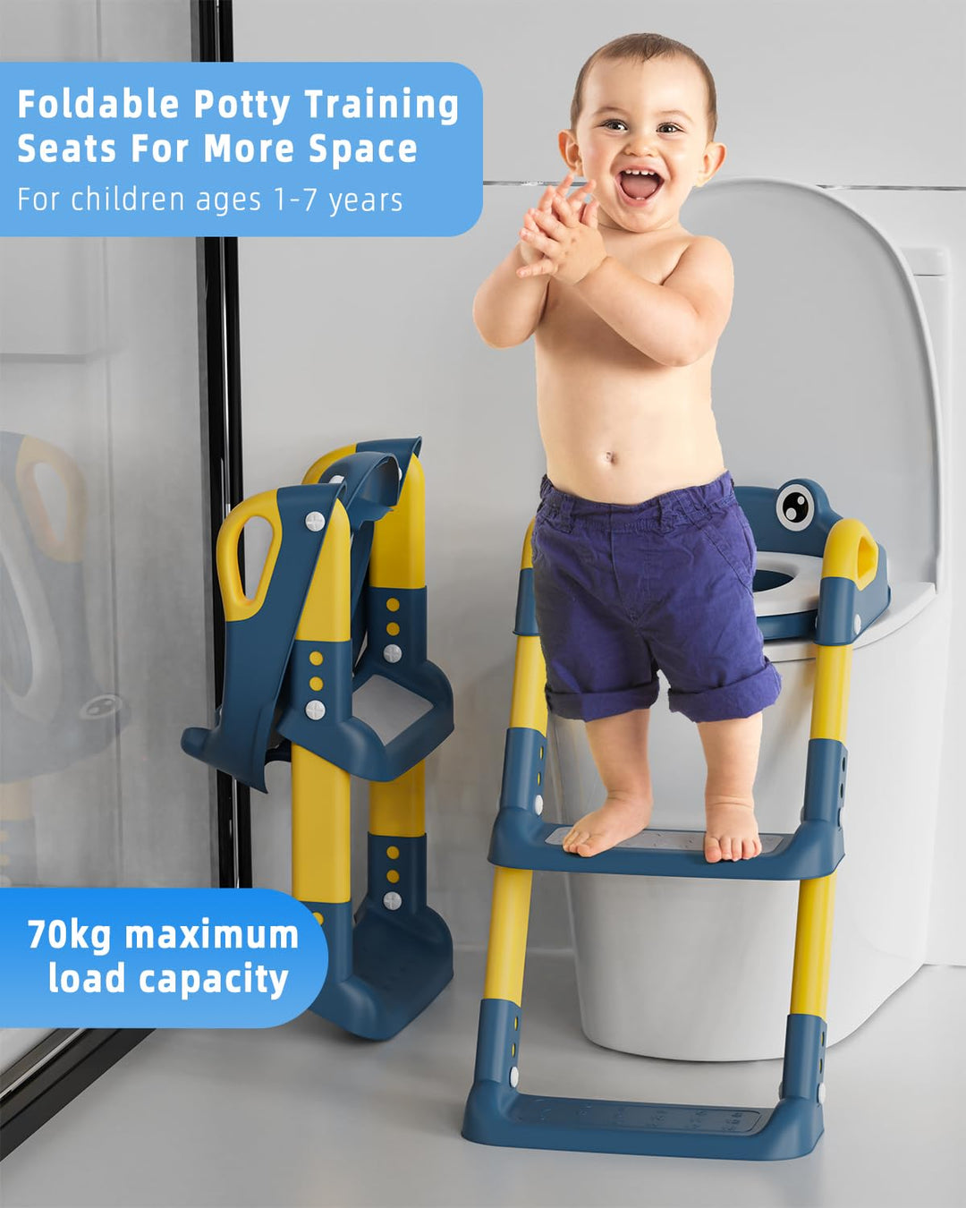Toilettensitz Kinder mit Treppe, Toilettentrainer für Kinder, WC Sitz mit PU Gepolsterter, Höhenvers