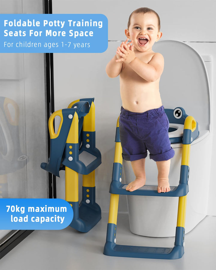 Toilettensitz Kinder mit Treppe, Toilettentrainer für Kinder, WC Sitz mit PU Gepolsterter, Höhenvers