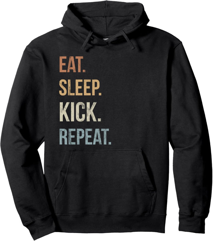 Retro Style Eat Sleep Kick Repeat Kickboxen Taekwondo Pullover Hoodie