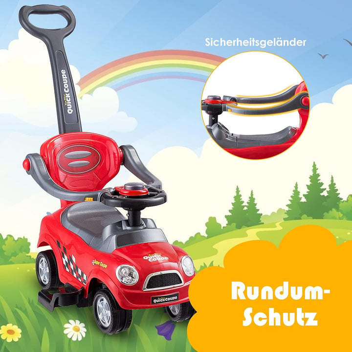 GOPLUS Kinder Rutschauto, Rutschfahrzeug mit Schiebestange, abnehmbaren Sicherheitsbügel & Rückenleh