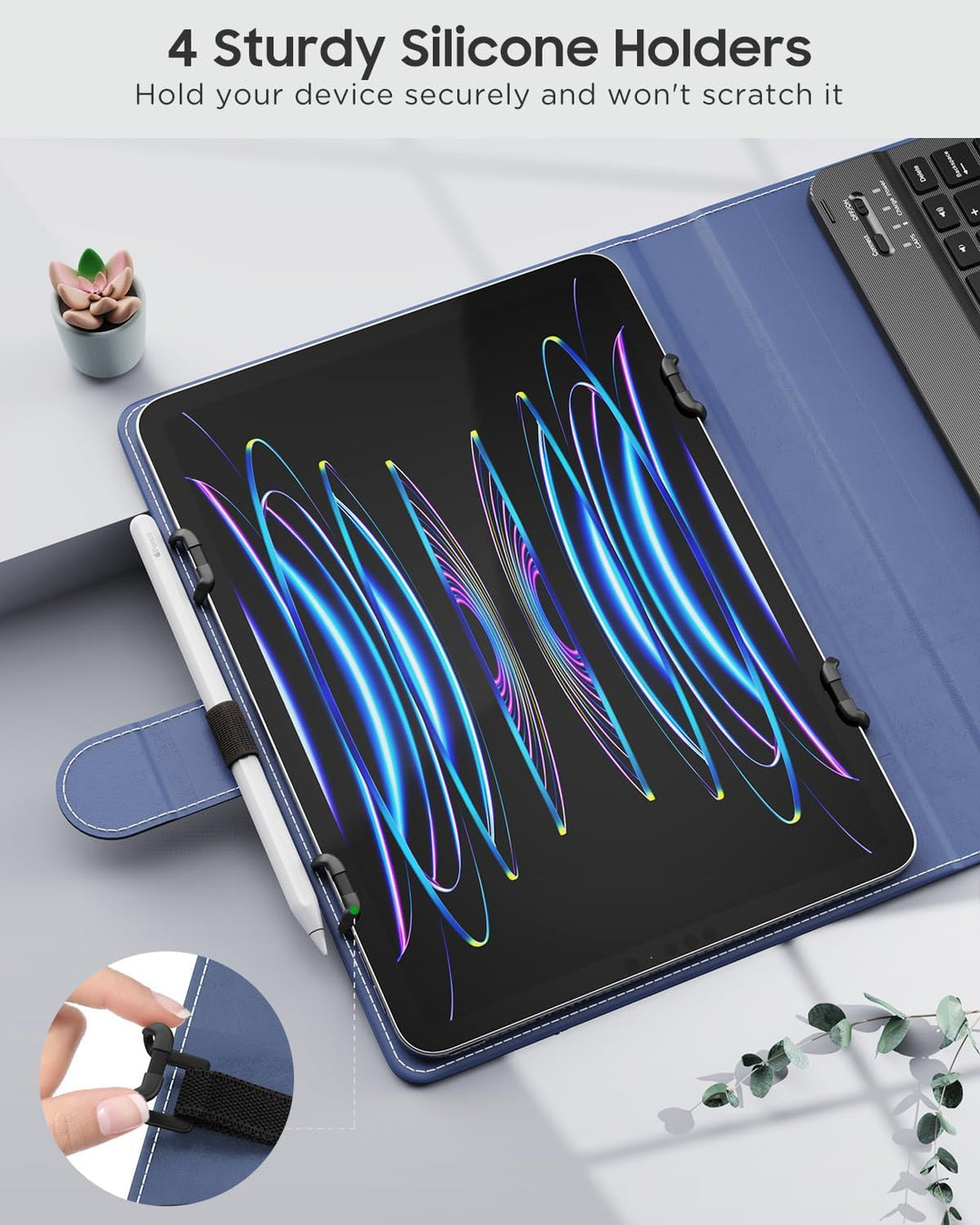 MoKo Universal Tablet Hülle mit QWERTY Tastatur für 9-11 Zoll, Indigo | für iPad,Fire,Pixel,Android