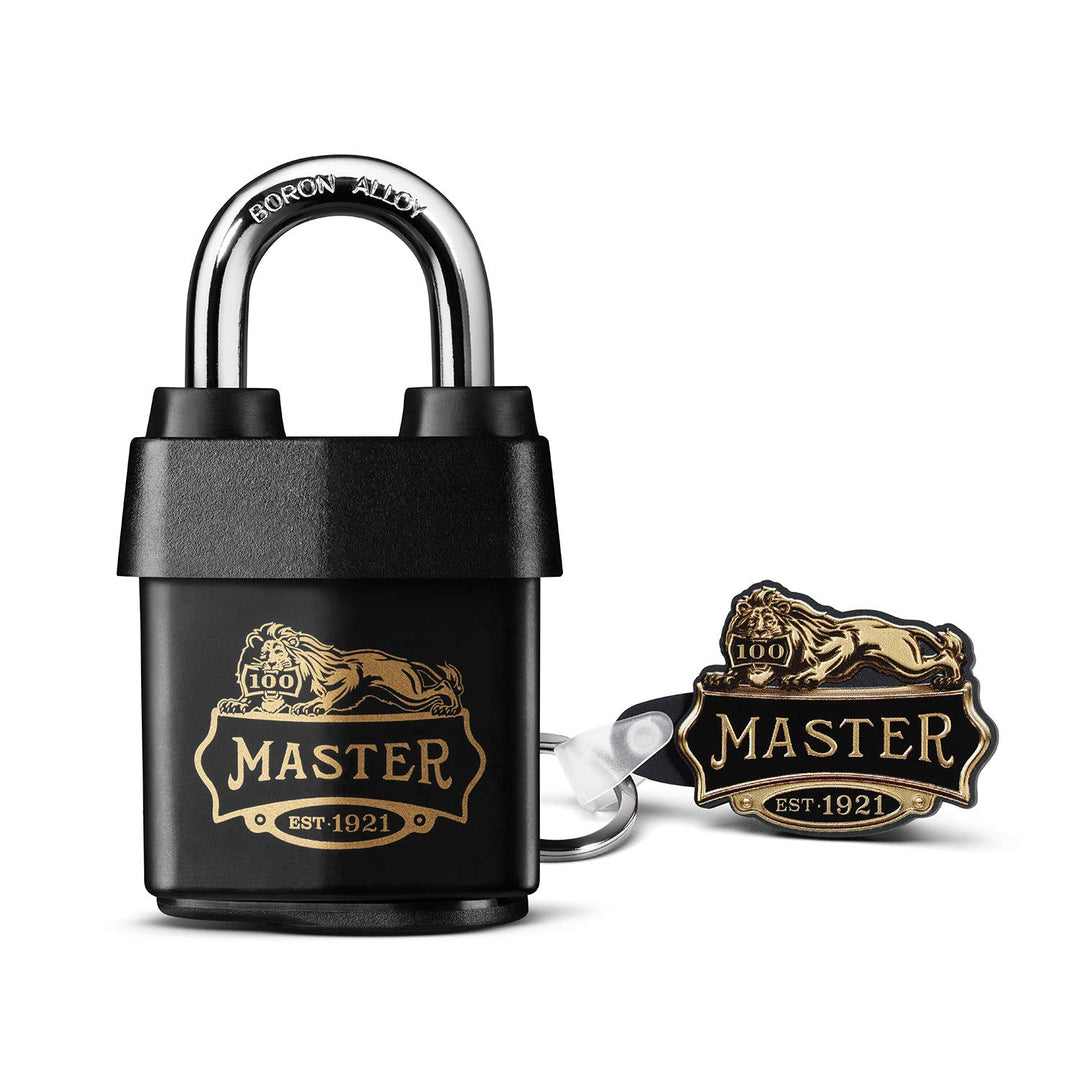 Master Lock 1921EURDCC Höhersicherheits Vorhängeschloss mit 100-jähirgem Logo gedruckt, Schwarz, 97