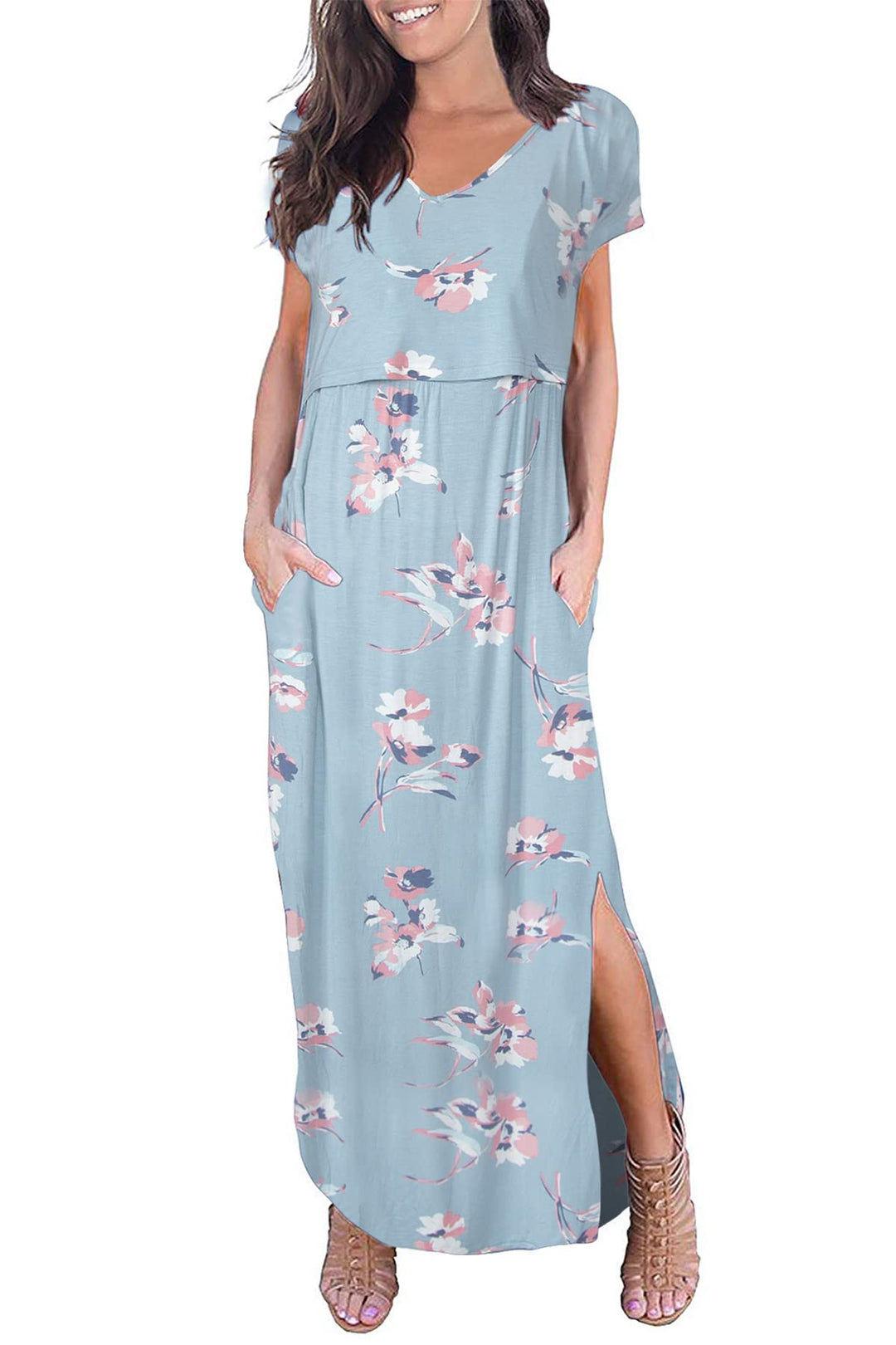 Smallshow Damen Lang Split Stillkleid Kurzarm Umstandskleid Sommer S Svp049, S Svp049