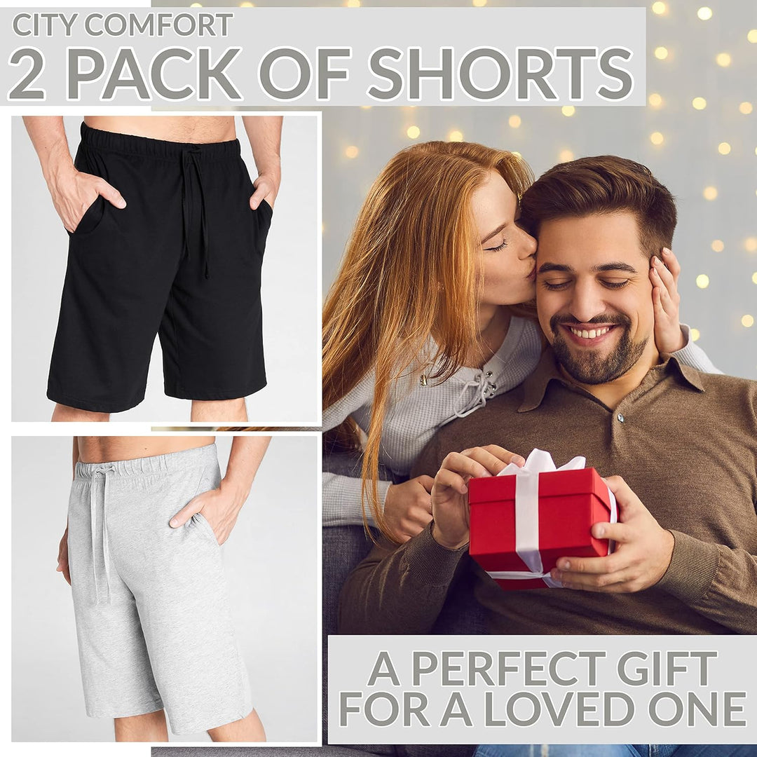 CityComfort Pyjama Shorts Herren, Kurze Schlafanzughose Herren mit Seitentaschen & Elastischem Bund