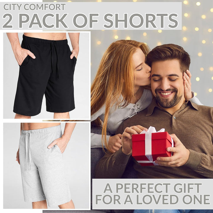 CityComfort Pyjama Shorts Herren, Kurze Schlafanzughose Herren mit Seitentaschen & Elastischem Bund