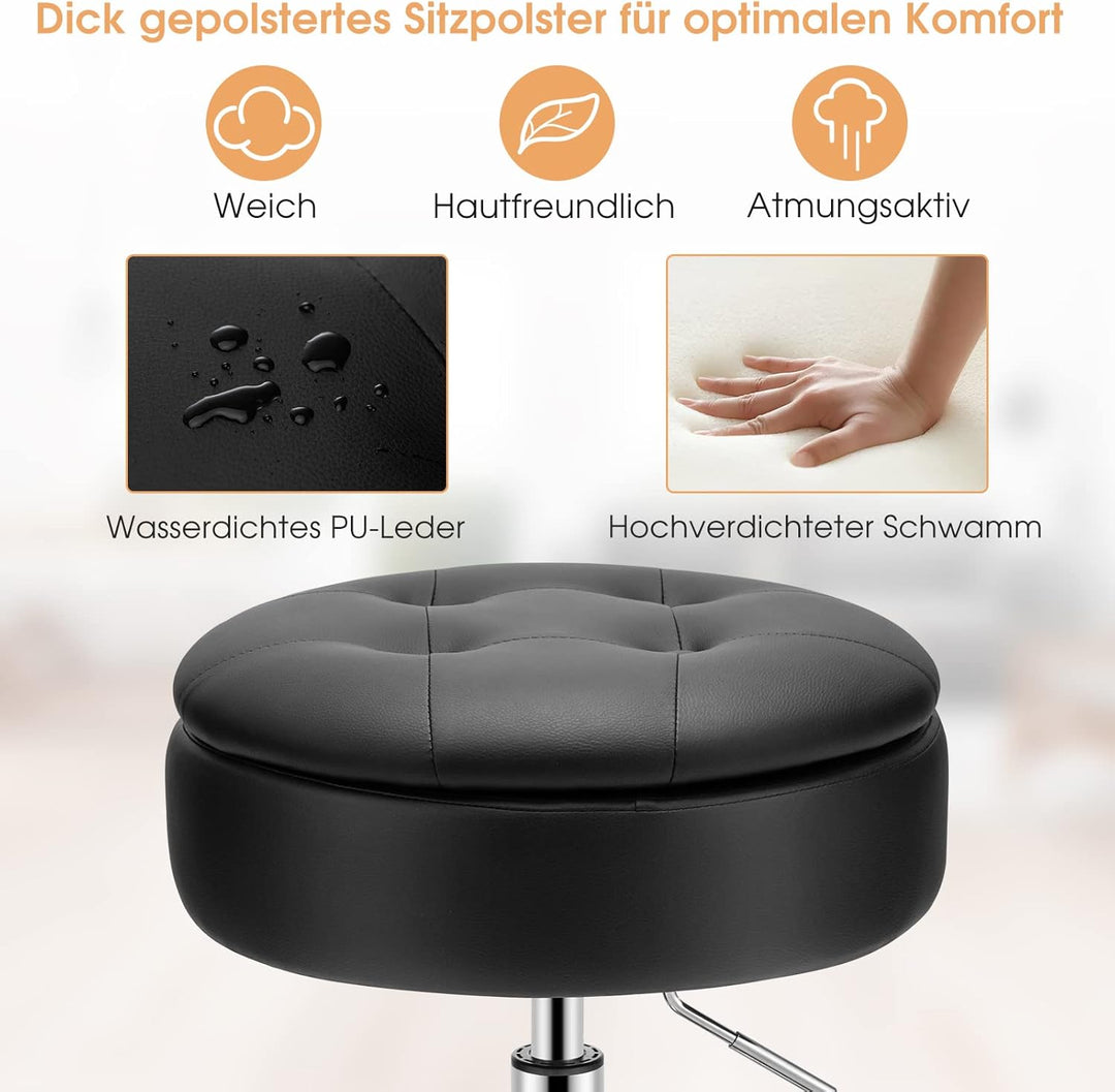 GOPLUS Schminkhocker drehbar, Ottomane mit Deckel, Drehhocker höhenverstellbar 51-56cm für Wohnzimme