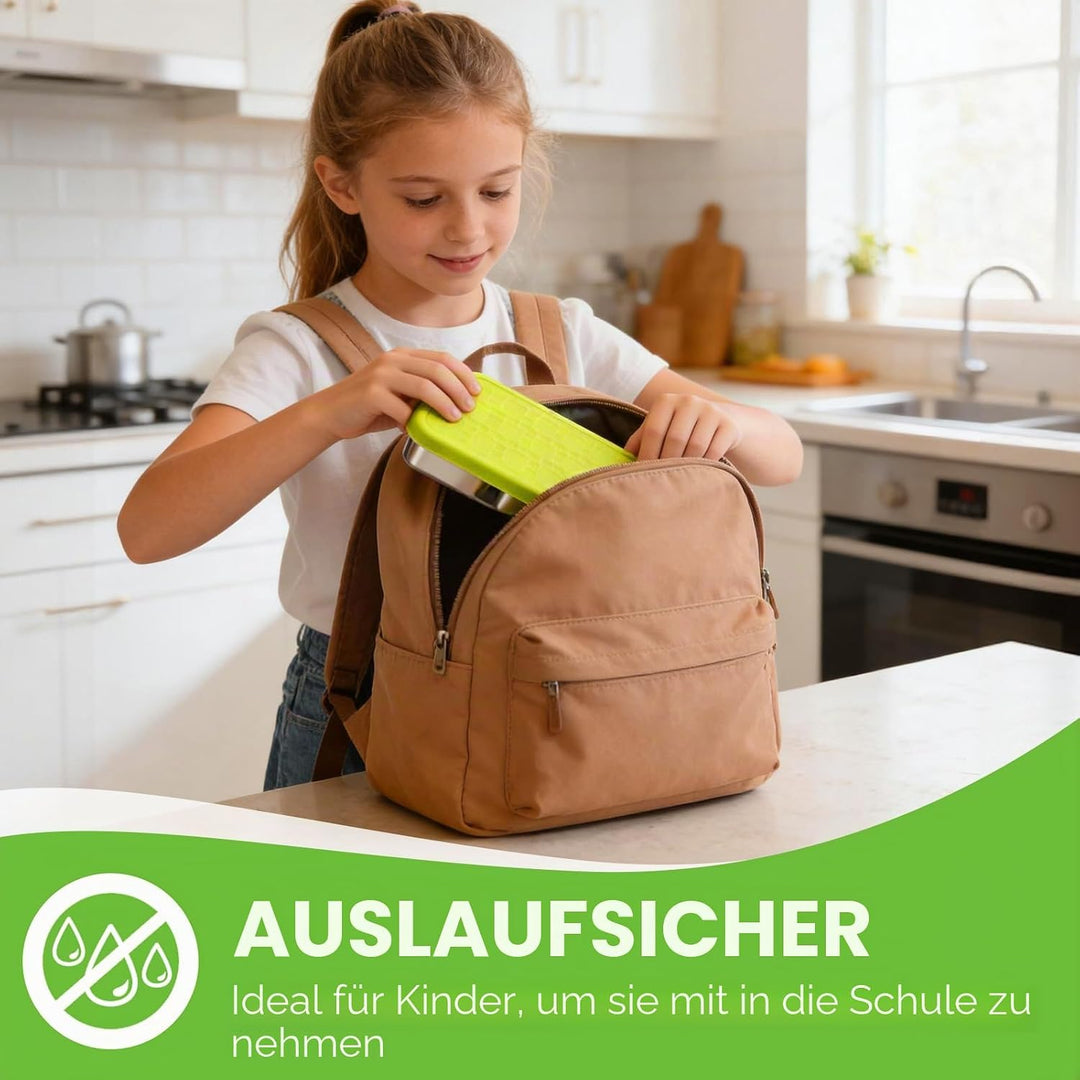 3-Stück Snackbehälter mit Doppelfächern, Edelstahl Lebensmittelbehälter, 20,3x10,9x4,1cm, Auslaufsic