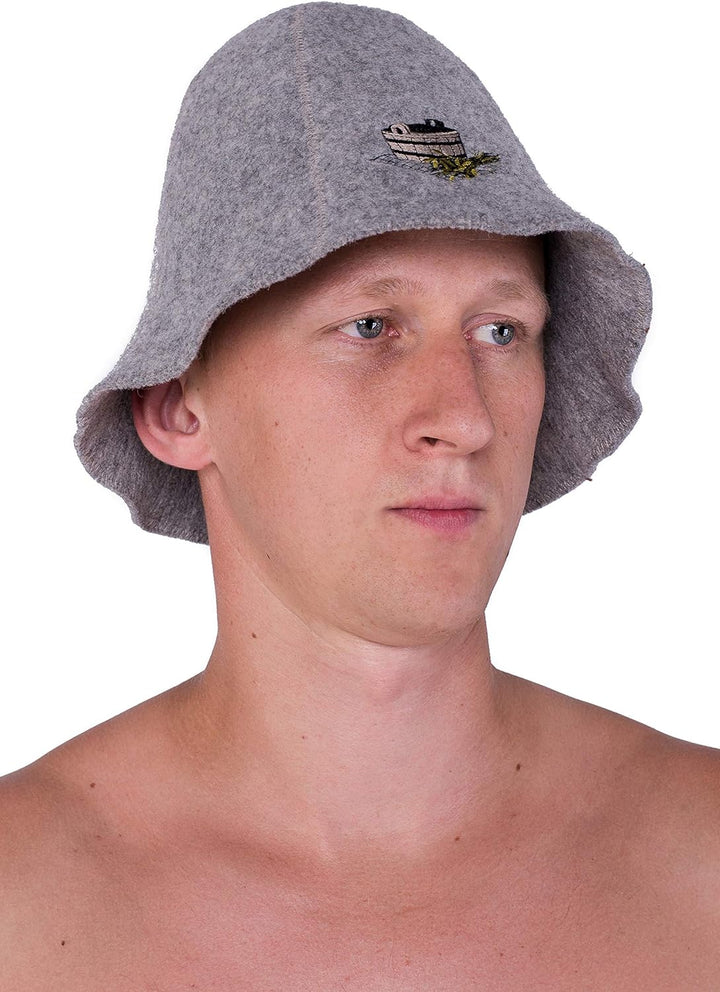 Ger3as Saunahut Wolle mit Stickerei für Damen und Herren, Wellness Mütze Premium Qualität Bad Saunak