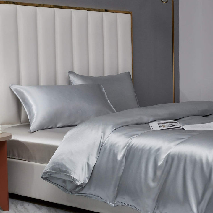 Boqingzhu Satin Bettwäsche 200x220cm Grau Uni Glatt Glänzend Glanzsatin Bettwäsche Set Bettbezug mit