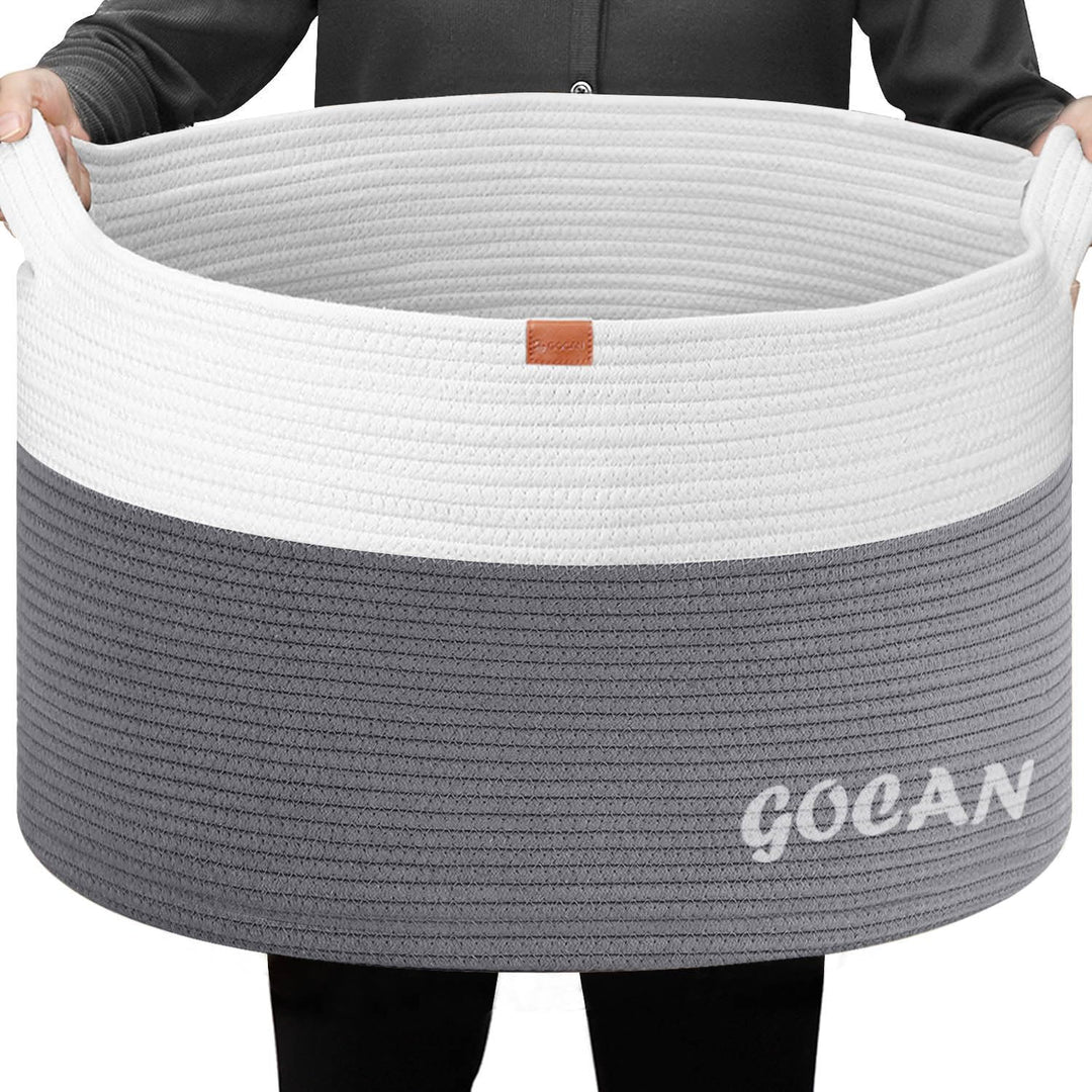 GOCAN XXXL Extra grosser Baumwollseilkorb D55XH35cm gewebte Wäschekörbe für Decken Aufbewahrungskorb