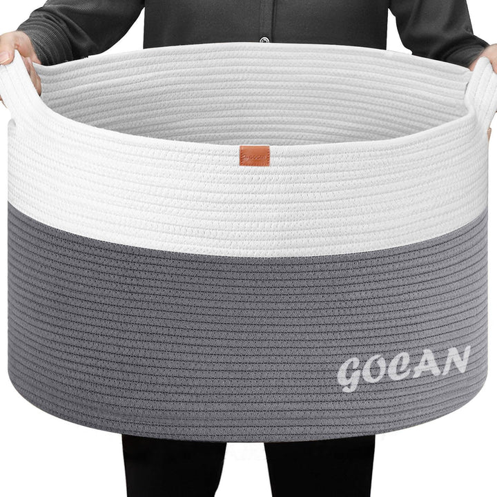 GOCAN XXXL Extra grosser Baumwollseilkorb D55XH35cm gewebte Wäschekörbe für Decken Aufbewahrungskorb