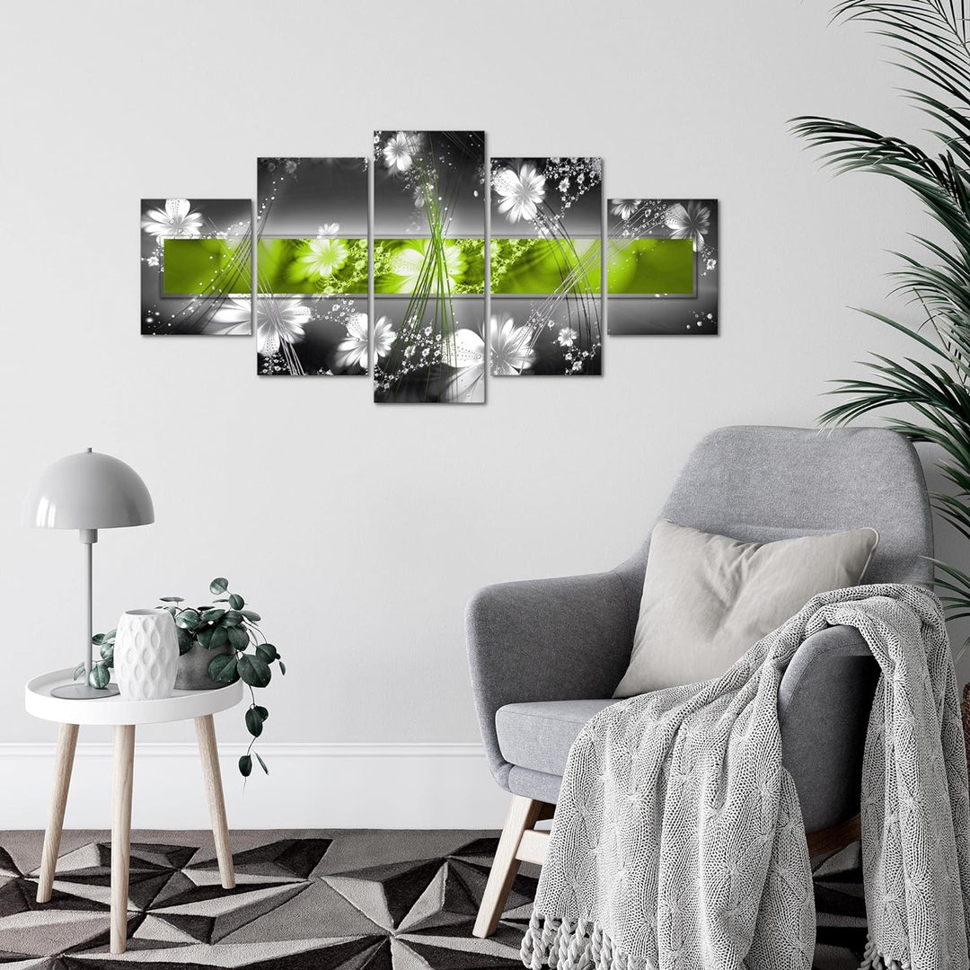 Runa Art Wandbilder Abstrakt Blumen 5 Teilig Bild auf Vlies Leinwand Deko Wohnzimmer Blumenmotiv Gra