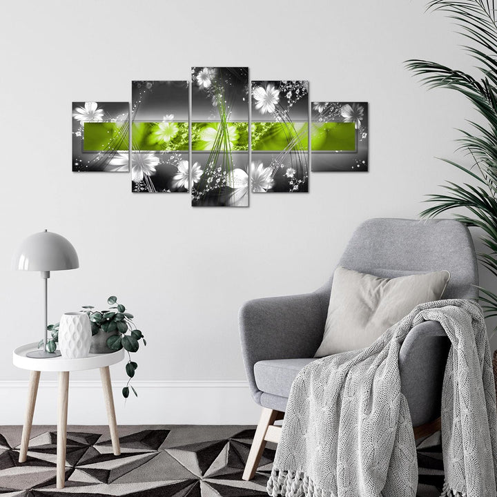 Runa Art Wandbilder Abstrakt Blumen 5 Teilig Bild auf Vlies Leinwand Deko Wohnzimmer Blumenmotiv Gra
