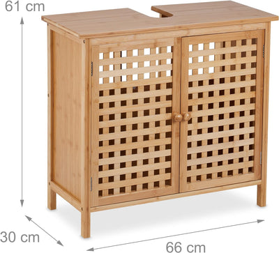 Relaxdays Waschbeckenunterschrank, HxBxT: 61 x 66 x 30 cm, 1 Fach, Bambus & MDF, Badunterschrank Was